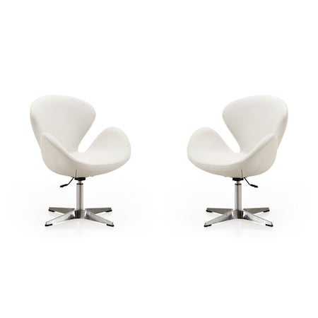 Manhattan Comfort Raspberry Faux Leather Adjustable Swivel Chair in White and Polished Chrome, PK2 2-AC038-WH